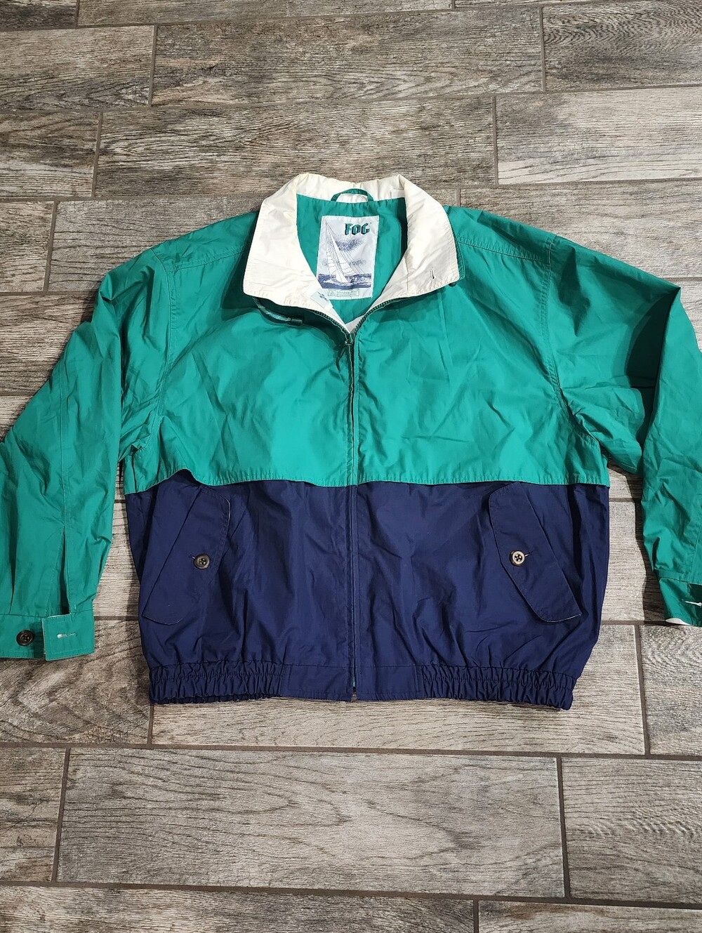 Vintage 90s FOG London Fog Windbreaker Jacket Green and navy blue color-blocked